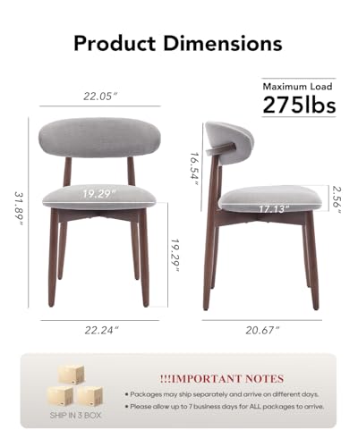 Image of Dining Room Chairs Set of 6, Upholstered Farmhouse Dining Chairs, Modern Fabric Kitchen Chairs with Solid Wood Leg,Light Grey