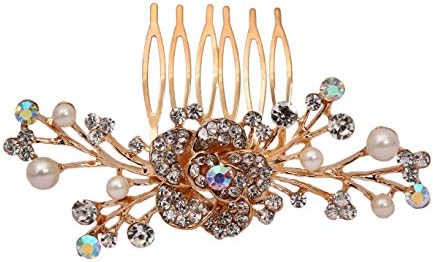 Bridal Hair Comb Ornament Accessories White Flowers Crystals Pearl Beads Golden Handmade Vine Jewelry | Fashions Hair Brooch | Rhinestone Brooch for Women