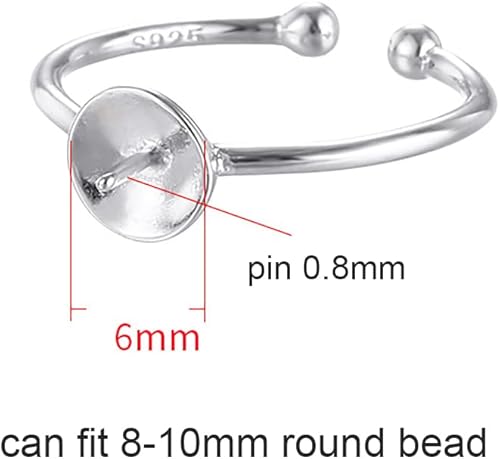 Miniatura 2 de Base de anillo ajustable de plata de ley 925 en blanco para anillos redondos de perlas de 0.315 a 0.394 pulgadas, accesorios con asiento de perlas