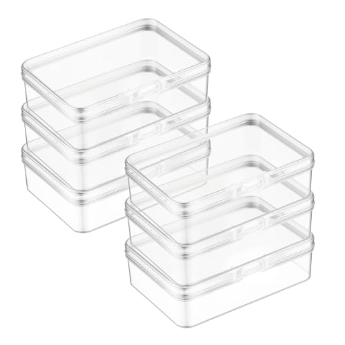 Image of Vin Beauty 6 Pcs Mini Plastic Storage Containers Box, 3.3x2.4x1 Inches Small Storage Containers Clear Rectangle Box Organizer Empty Beads Organizers for Collecting Jewelry, Cards, Crafts