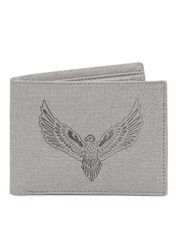 Image of SAMTROH Vegan Leather Wallet for Men | Vintage Printed | Premium Vegan Leather Craftsmanship | 3 Card Slots I 2 Cash Compartments & Secret Slots | 1 Coin Pocket. (Eagle, Grey)