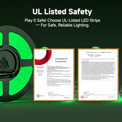 Image of BTF-LIGHTING FCOB COB LED Strip Green Color 5mm Width UL Listed Super Narrow Flexible Uniform Light DC12V 16.4FT CRI 90+ Dimmable LED Ribbon for Bedroom Home Indoor Decor(No Adapter or Controller)