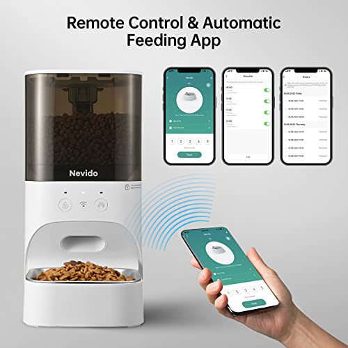 Nevido Automatic Cat Feeders,2.4G Wi-Fi Automatic Dog Feeder With App Control,Stainless Steel Bowl,Timed Smart Pet Feeder With Desiccant Bag,Up To 20 Portions 10 Meals Per Day & 30S Voice Recorder,4L #TOP1