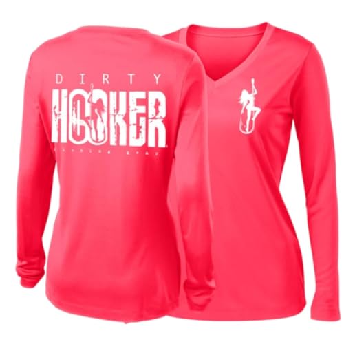 Dirty Hooker Fishing Gear, Women's Long Sleeve Dryfit with Classic White Logo (Coral, Small)