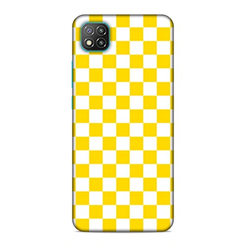 Image of Printed Mobile Back Hard Case Cover for Xiaomi Poco C3 | Check Print, Small Boxes, Yellow & White-2204