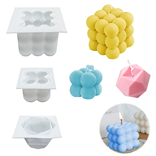 3er-Pack Silikon-Kerzenformen, MaehSab 3D Bubble Cube Wachskerzenform (groß und klein) + Diamantwürfel-Kerzenform für handgemachte Kerzen zum Selbermachen Cover