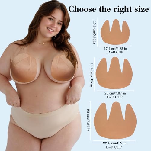 POMAMZ 3 Paar Brust Tape Selbstklebender BH Push Up Unsichtbar Rückenfrei für Große Körbchen inkl. Nippelcover, Beige,E-F