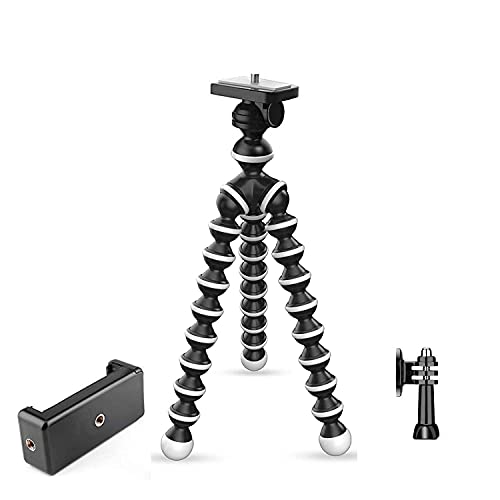 Image of Adofys Flexible Gorillapod Tripod with HolderAnd Tripod Adapter Screw for All DSLR Cameras(Max Load 1.5 kgs) & Mobile Phones + Free Heavy Duty Mobile Holder (Black and White)