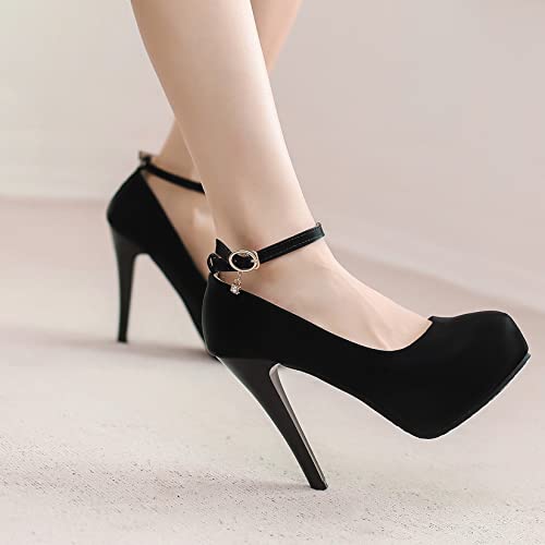 Platform High Heel Ankle Strap Round Toe Stiletto Heels with Buckle Pumps for Women Dress Shoes4