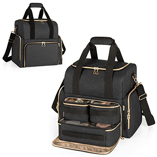 Luxja Kulturbeutel zum Tragen, Kulturtasche für Damen & Männer, Kosmetiktasche für Make up, Make Up Tasche Organizer, Kosmetikkofffer für Mädchen und Frauen, Schwarz Cover