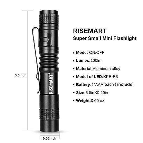 RISEMART Super Small Mini Flashlight AAA CREE XPE-R3 100 Lumens Ultra Bright LED Pen light Pocket Clip Tactical Torch Lamp (3.5inch 2pack) - Thumbnail 6