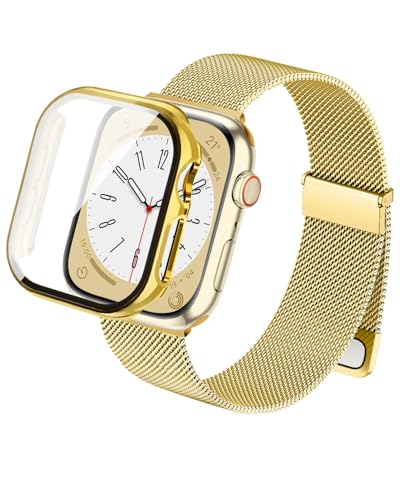 SimpleThings Milanese-armband kompatibelt med Apple Watch-serie 11, 10, 9, 8, 7, 6, 5, 4, SE Ultra, med skydd, magnetiskt metallband med skyddsfodral för iWatch på 49/46/45/44/42/41/40 mm