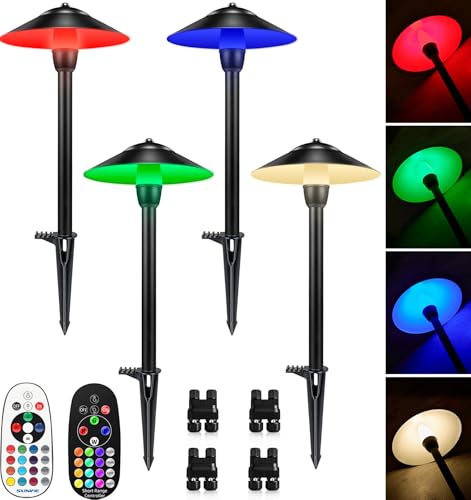 Image of SUNVIE RGBW Low Voltage Pathway Lights 3W Color Changing Landscape Lights 12-24V Multi-Color Path Lights Waterproof for Yard Garden Walkway Holiday Landscape Path Lighting ETL Listed Cord, 4 Pack
