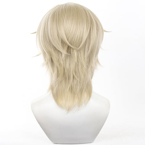 Image of Halloween Blonde Cosplay Wigs HSR Costume Side Bangs Layered Haircut for Men Game COS Saiga Fox Christmas,Comic con,Game Show,Party