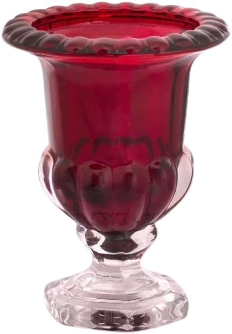 8" Large Greek Orthodox Vigil Oil Lamp – Red Engraved Glass Standing Altar Lamp for Church, Home Prayer Corner, or Urn Use