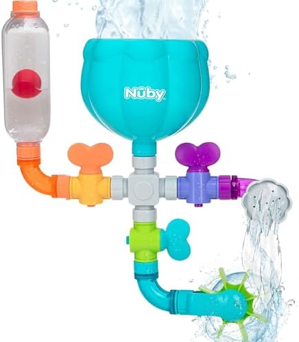Nuby Wacky Waterworks Pipes Bath Toy with Interactive Features for Cognitive Development (Colors May Vary)