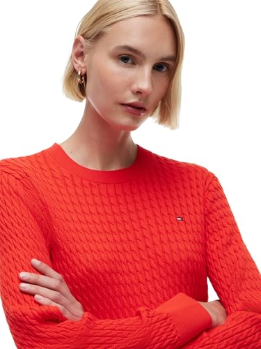 Tommy Hilfiger Damen Pullover Cable Fine Zopfstrick, Rot (Fire Red), XXS – Ansicht 3