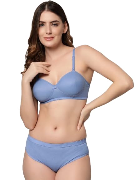 Image of Imsa Moda Women's Padded Wire-Free Bra & Panty Set - Soft Polycotton Lingerie (Pack of 1)
