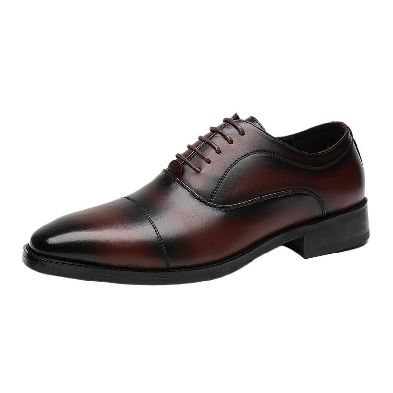 Mens Oxford Shoes Burnished Leather Pointed Toe Vintage Lace Up Evening Prom Wedding Tuxedo Non Slip Low Top Block Heel Anti-Slip Shoe