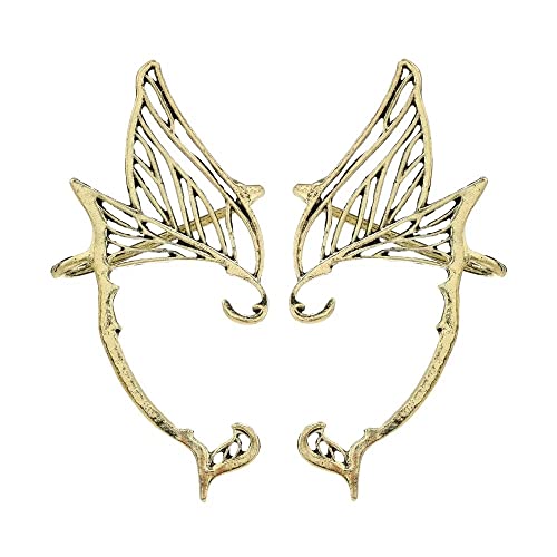 2Pcs Gothic Piercing Elf Ear Cuff Wrap Stud Earring, Hollowed Cat Ear Wrap Pierced Fake Earrings Vintage Costume Cosplay Punk Jewelry for Womens