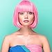 PLULON Pink Short Bob Wig and Sunglass Set, Neon Short Bob Wig Sunglass Pack Costume Colorful Cosplay Wig Hairpieces for Bachelorette Neon Party Favors, Halloween Decorations