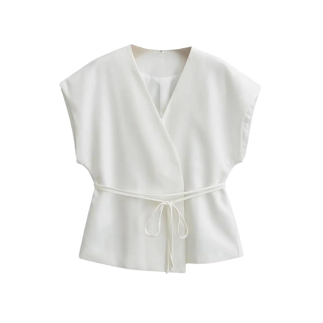 Rfmfkkg Women Asymmetric Linen Shirt Pant Sets V-Neck Flying Sleeve Blouse Wide Legs Pleated Pants Suits