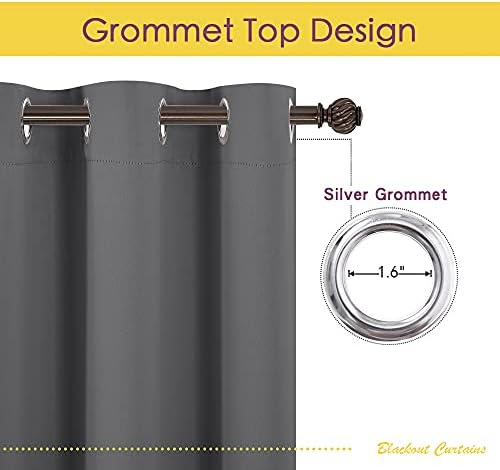 NICETOWN Short Blackout Curtain Panels - Bedroom Thermal Insulated Grommet Top Blackout Window Draperies Rideaux (W42 x L45 Inches, Grey, 2 Panels) — view 3
