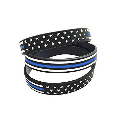 Great 1 Thin Blue Line American Flag Silicone Stretchable Bracelet 4-Pack - Police Law Enforcement