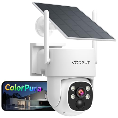 VORGUT Solar Security Camera Wireless Outdoor, 2K 3MP Solar Powered WiFi Camera with 360° Pan Tilt, Full Color Night Vision, Motion & Human Detection, 2.4G/5G WiFi, IP66 Home Surveillance Cam