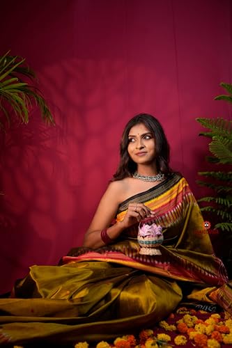 Khanduapata mustard mustard yellow silk saree – image 4