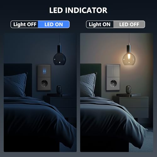 BSEED Lichtschalter mit Steckdose mit Steckklemme,2 Fach 1 Weg Lichtschalter mit LED Kontrollleuchte,Wandschalter mit PC Rahmen,Unterputz Schalter mit Steckdosen Grau- 150X80mm
