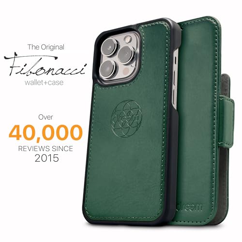 Image of dreem Fibonacci Compatible with iPhone 14 Plus Wallet case / 2-in-1 Shockproof case and Detachable Vegan Leather Folio, MagSafe Compatible, RFID Protection [Green]