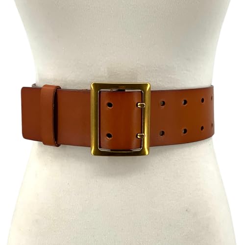 Women's Wide Waist, Vintage Full Grain Leather Wide, Wide Double Prong, Rectangular Buckle Belt2