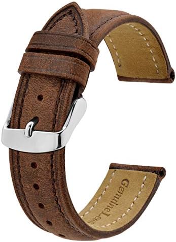 BISONSTRAP Watch Strap 18mm, Vintage Leather Replacement Watch Band, Brown