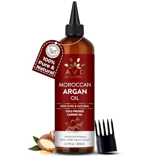 Image of AVD ORGANICS Argan Oil, 100% Pure | for Hair, Face & Skin | Cold Pressed Argan Oil for Hair | Moisturizer for Skin, Face, Body, Scalp & Nails | 6.7 fl oz | Imported from Morocco