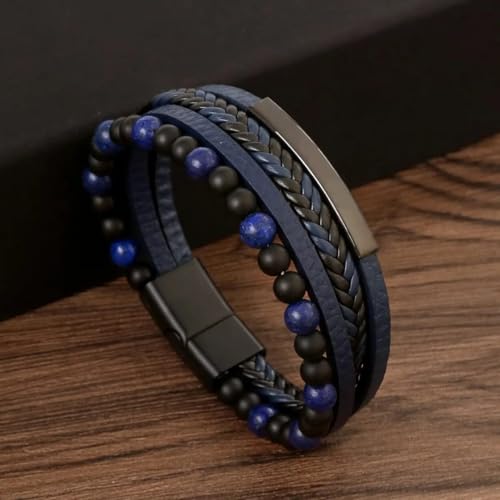 Image of Black Braided Leather Bracelet For Men