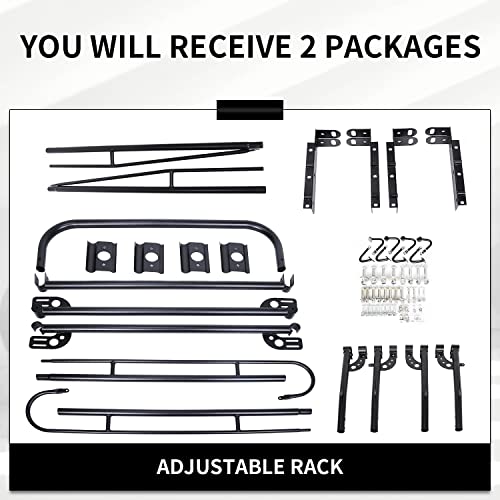 7Blacksmiths 1000 Lbs Adjustable Truck Contractors Rack Ladder Pickup Kayak Lumber Rack Side Bar Long Cab Full Size 60"(W) X 138"(L) X 34"(H) (You Will Get 2 Boxes) #TOP6
