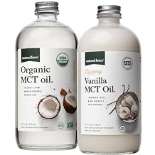 Natural Force Creamy Vanilla MCT Oil + Organic MCT Oil Gluten-Free, Non GMO, 100% Pure Coconut MCTs from Organic Coconuts Keto, Paleo, and Vegan 2x 16 Ounce Glass Bottles