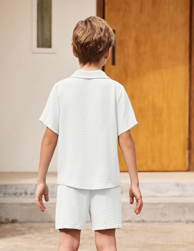 Image of Arshiner Boys 2 Pieces Summer Beach Outfits Short Sleeve Button Down Shirts and Shorts Vacation Texture Sets for Kids