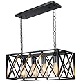 Pynsseu Industrial Kitchen Island Pendant Lighting, Rectangular Vintage Rustic 4-Light Hanging Pendant Light Fixtures for Kitchen Farmhouse, Bar, Dinning Room