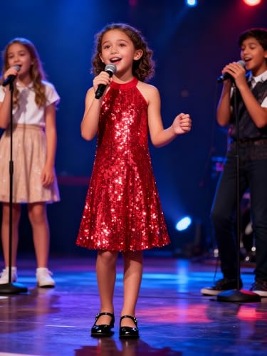 Image of WELAKEN Girls Ombre Sequin Dress Sparkly Fancy Short Puff Sleeves Gradient Party Dress