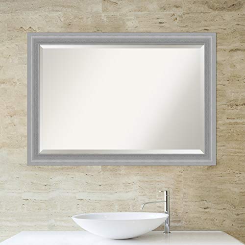 Image of Amanti Art Framed Vanity Mirror | Bathroom Mirrors for Wall | Peak Polished Nickel Narrow Mirror | Wall Mounted Mirror | Large Mirror | 28.50 x 40.50 in.