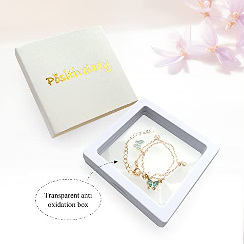 Positivelady 925 Sterling Silver Anklet Blue Butterfly Ziron Charm 14K Gold Plated For Woman Girl Romantic Sweet Gift Adjustable #TOP5