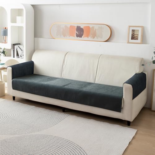 Image of HOKIPO Premium Chenille Anti Slip Sofa Cover Mat with 2 Armrest Cover, 3 Seater - Dark Grey
