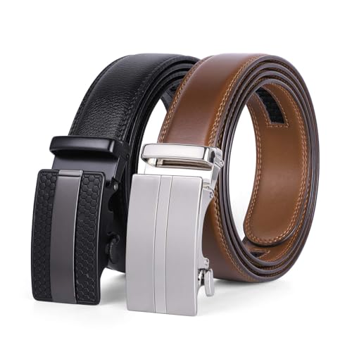 VONMELLI Belt Men 2 Pack, Adjustable Mens Belts Leather Ratchet Dress