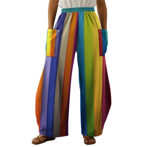 Sipumia Calça feminina solta LGBT orgulho gay com estampa de arco-íris harém hippie palazzo boho jog