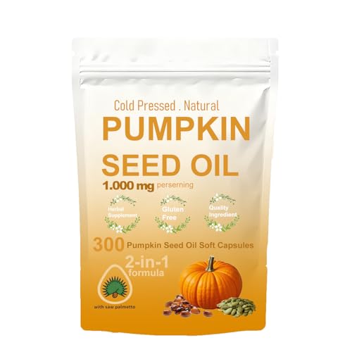 Pumpkin Seed Oil 300 Capsules- Cold Pressed Pumpkins Seed Oil for Hair Growth - Supports Hair, Heart, Skin Supplement - Non-GMO-Gluten Free