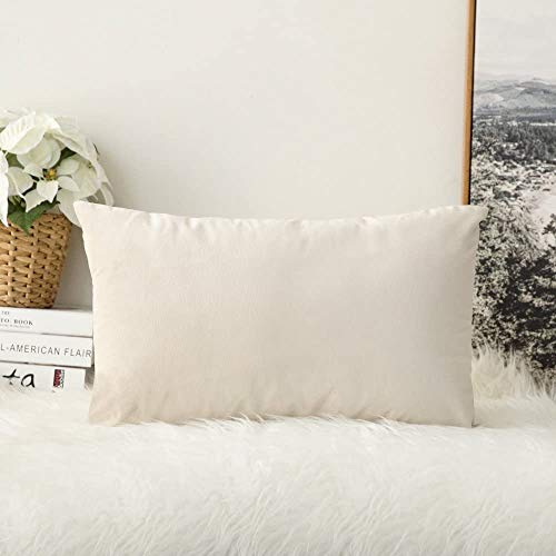 Image of Khooti Velvet Cushion Cover Pack of 1-14 inch x 20 inch / 36 x 51 cm - Cream White - Soft Pillow Covers Cushion Case for Sofa Bedroom Livingroom Chair Car, Cushion Cover