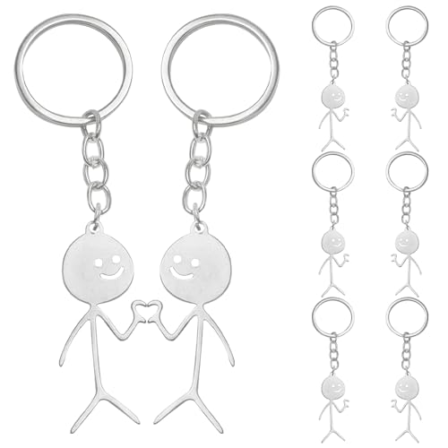 GTILE 8 PCS Stainless Steel Finger Heart Keychains, Matching Couples Keychain, Funny Friendship keychain for Women Men, Silver