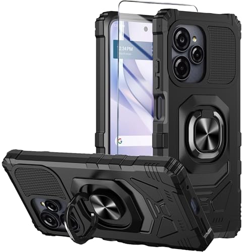 Mocotto for BLU View Speed Ultra 5G Phone Case with Tempered Glass Screen Protector Dual Layer Shockproof Protection Cover with Ring Kickstand (Black)
